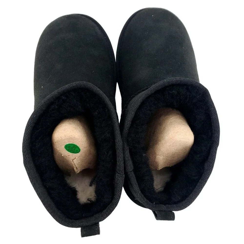 KS Fur Girls 4 Mini Ankle Boots Shearling Sheepskin Suede Slip-on Winter Shoe